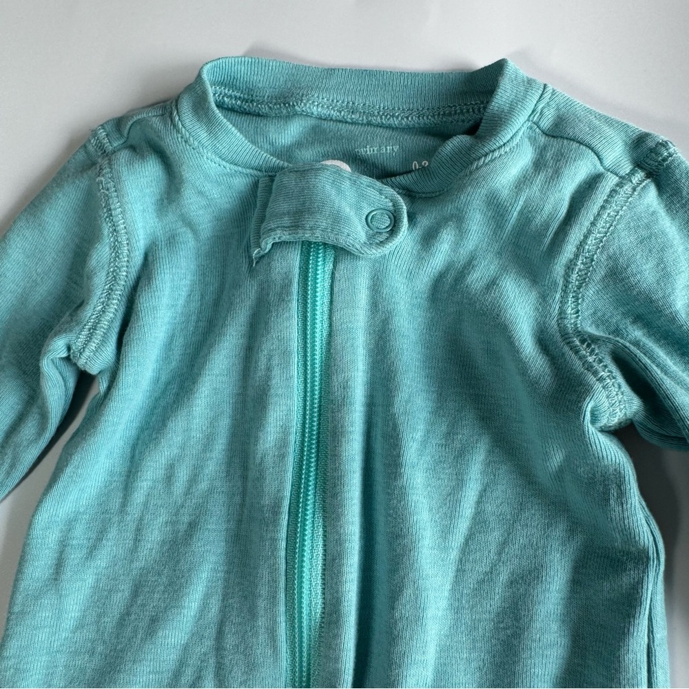 Bundle of Primary Footie Pajamas Size 0-3 Months Zipper Blue Stripes 100% Cotton - Picture 3 of 11